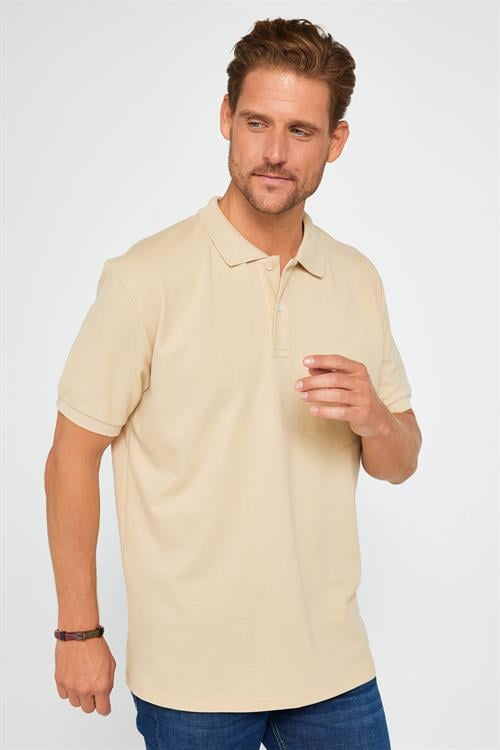 Erkek Regular Fit Klasik Kesim %100 Pamuk Düz Pike Krem Polo Yaka Tişört