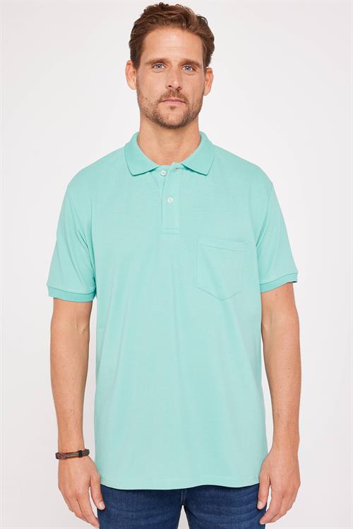 Erkek Regular Fit Klasik Kesim %100 Pamuk Düz Pike Mint Polo Yaka Tişört