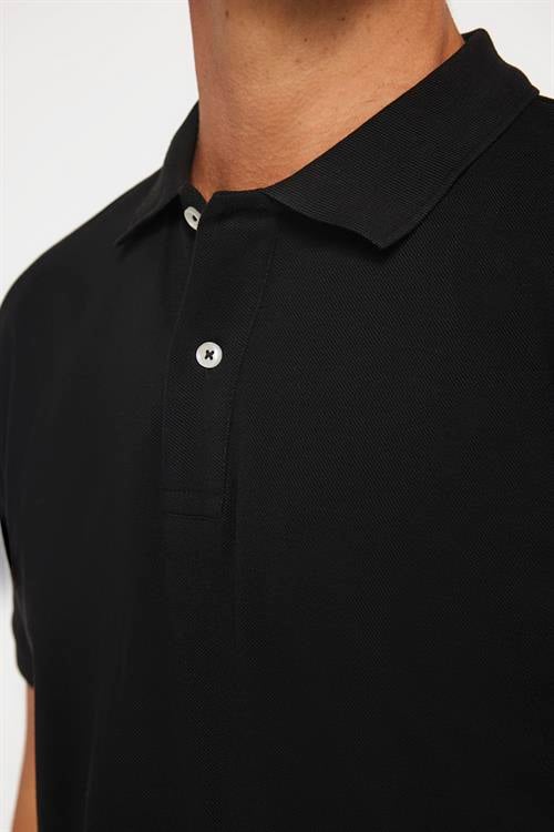 Erkek Regular Fit Rahat Kesim %100 Pamuk Düz Pike Siyah Polo Yaka Tişört