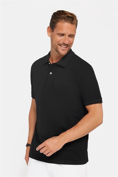 Erkek Regular Fit Rahat Kesim %100 Pamuk Düz Pike Siyah Polo Yaka Tişört