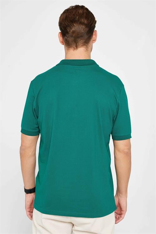 Erkek Regular Fit Klasik Kesim %100 Pamuk Düz Pike Yeşil Polo Yaka Tişört