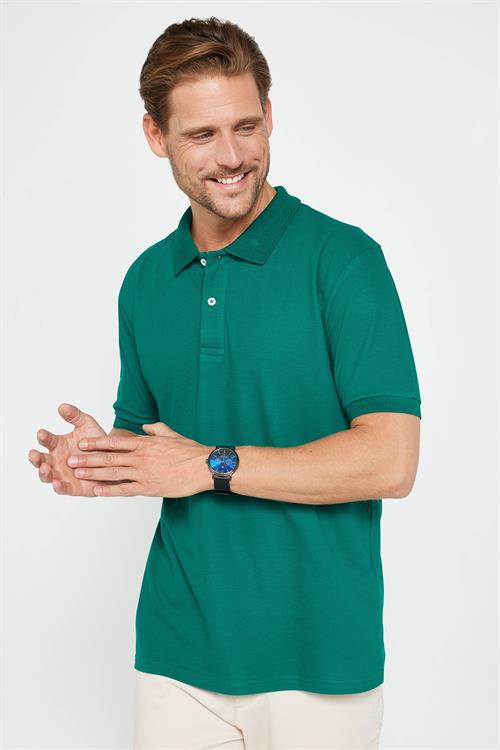 Erkek Regular Fit Klasik Kesim %100 Pamuk Düz Pike Yeşil Polo Yaka Tişört