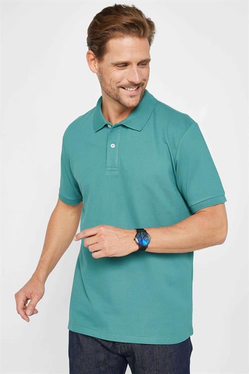 Erkek Regular Fit Klasik Kesim %100 Pamuk Düz Pike Yeşil Polo Yaka Tişört