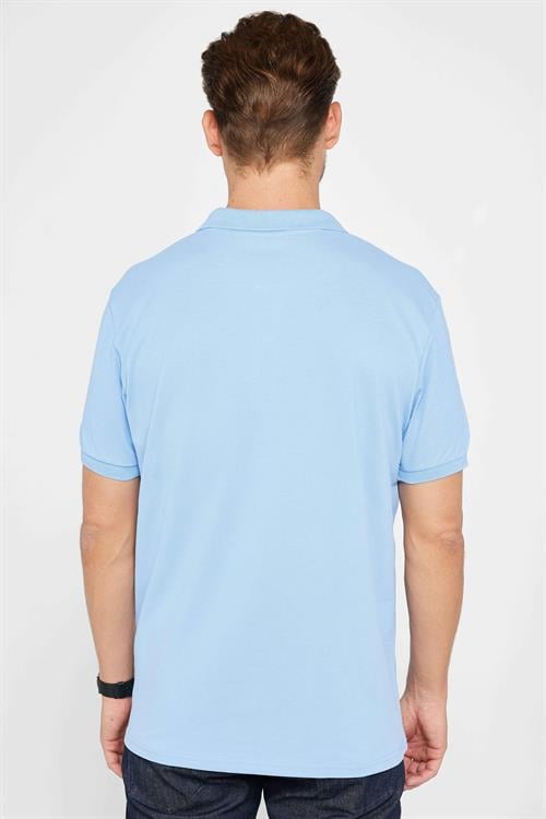 Erkek Regular Fit Klasik Kesim %100 Pamuk Düz Pike Mavi Polo Yaka Tişört