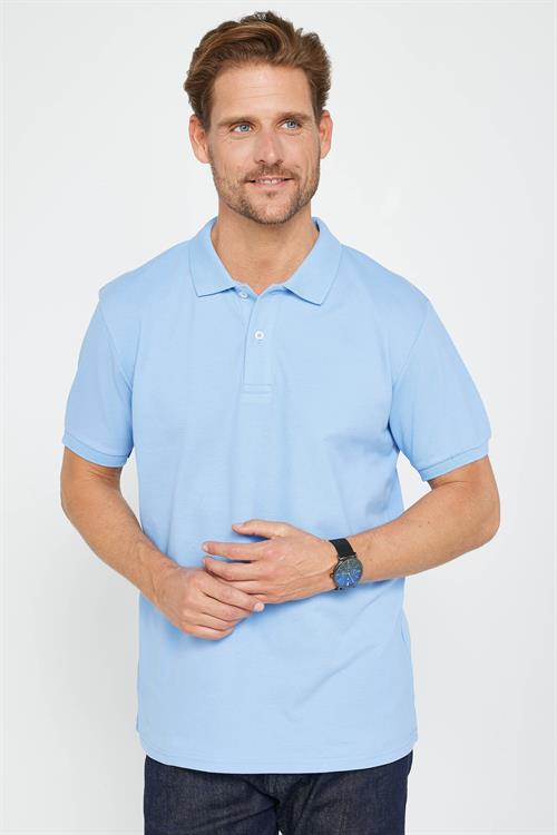 Erkek Regular Fit Klasik Kesim %100 Pamuk Düz Pike Mavi Polo Yaka Tişört