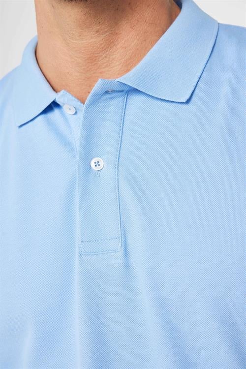 Erkek Regular Fit Klasik Kesim %100 Pamuk Düz Pike Mavi Polo Yaka Tişört