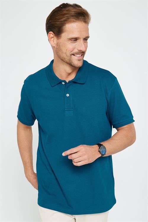 Erkek Regular Fit Klasik Kesim %100 Pamuk Düz Pike İndigo Polo Yaka Tişört