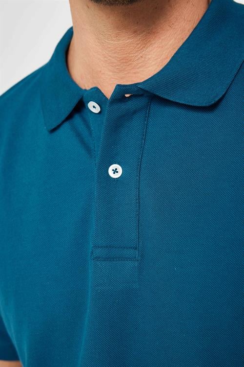 Erkek Regular Fit Klasik Kesim %100 Pamuk Düz Pike İndigo Polo Yaka Tişört