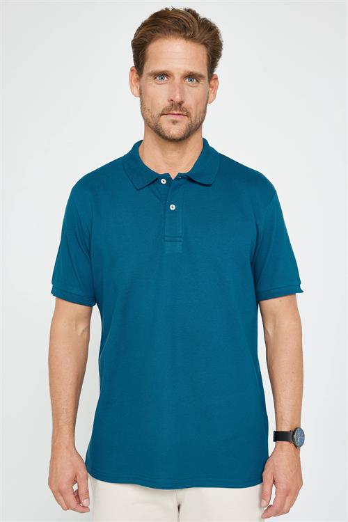 Erkek Regular Fit Klasik Kesim %100 Pamuk Düz Pike İndigo Polo Yaka Tişört