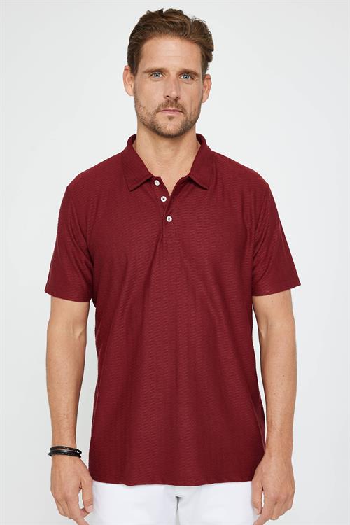 Erkek Regular Fit Klasik Kesim %100 Pamuk Jakarlı Bordo Polo Yaka Tişört
