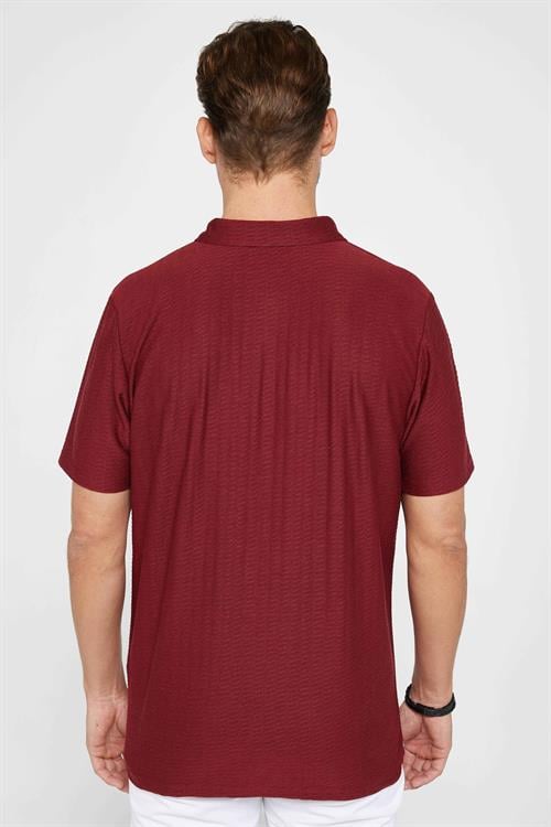 Erkek Regular Fit Klasik Kesim %100 Pamuk Jakarlı Bordo Polo Yaka Tişört