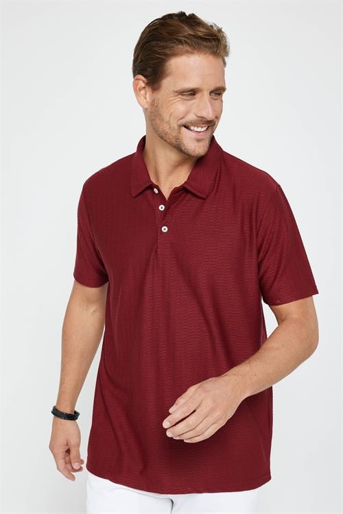 Erkek Regular Fit Klasik Kesim %100 Pamuk Jakarlı Bordo Polo Yaka Tişört