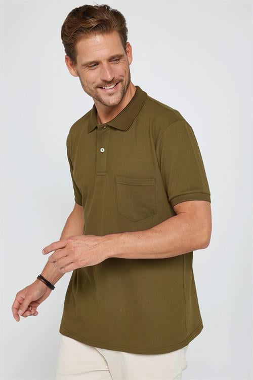 Erkek Regular Fit Klasik Kesim %100 Pamuk Düz Pike Haki Polo Yaka Tişört