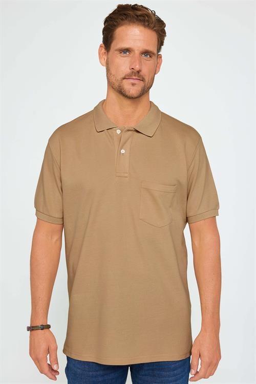 Erkek Regular Fit Klasik Kesim %100 Pamuk Düz Pike Kahverengi Polo Yaka Tişört