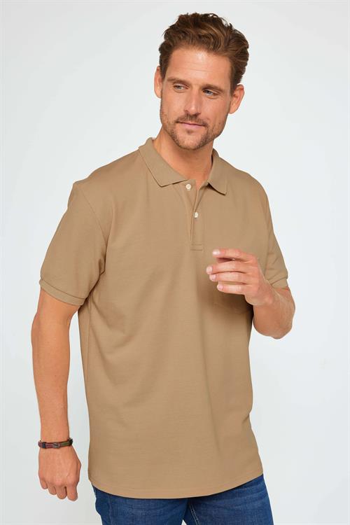 Erkek Regular Fit Klasik Kesim %100 Pamuk Düz Pike Kahverengi Polo Yaka Tişört