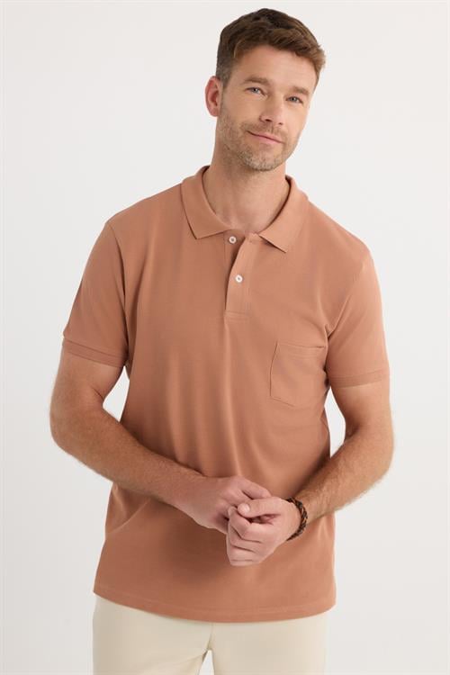 Erkek Regular Fit Klasik Kesim %100 Pamuk Düz Pike Kahverengi Polo Yaka Tişört