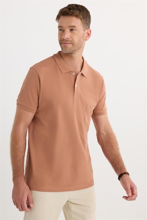 Erkek Regular Fit Klasik Kesim %100 Pamuk Düz Pike Kahverengi Polo Yaka Tişört