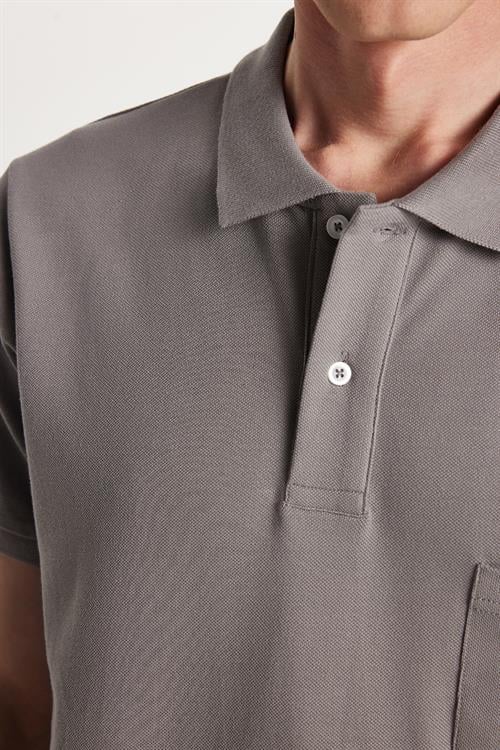 Erkek Regular Fit Klasik Kesim %100 Pamuk Düz Pike Koyu Gri Polo Yaka Tişört