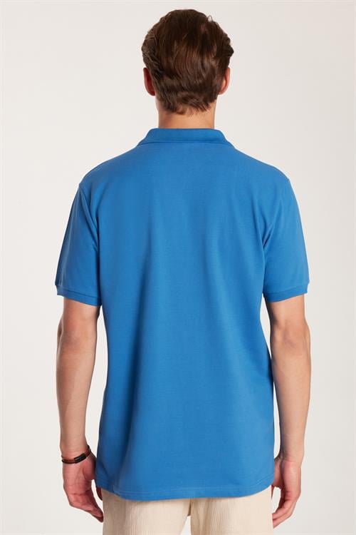 Erkek Regular Fit Klasik Kesim %100 Pamuk Düz Pike İndigo Polo Yaka Tişört