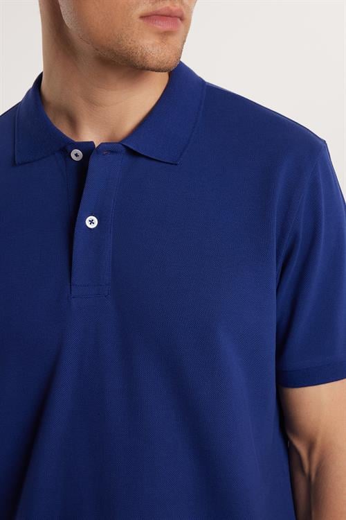 Erkek Regular Fit Rahat Kesim %100 Pamuk Düz Pike Lacivert Polo Yaka Tişört