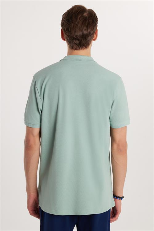 Erkek Regular Fit Rahat Kesim %100 Pamuk Düz Pike Mint Polo Yaka Tişört