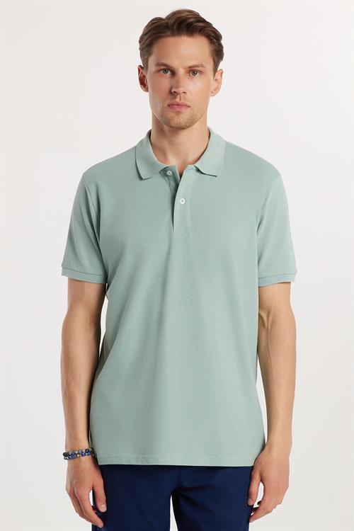 Erkek Regular Fit Rahat Kesim %100 Pamuk Düz Pike Mint Polo Yaka Tişört