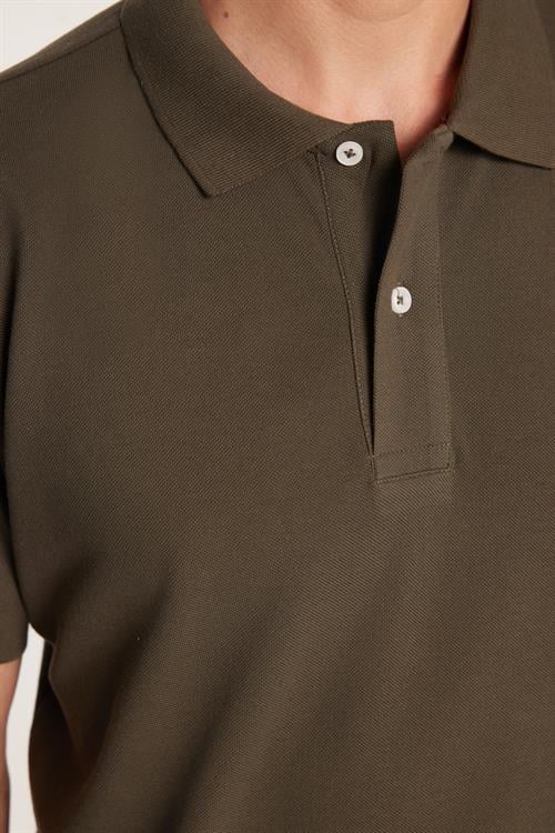 Erkek Regular Fit Klasik Kesim %100 Pamuk Düz Pike Haki Polo Yaka Tişört
