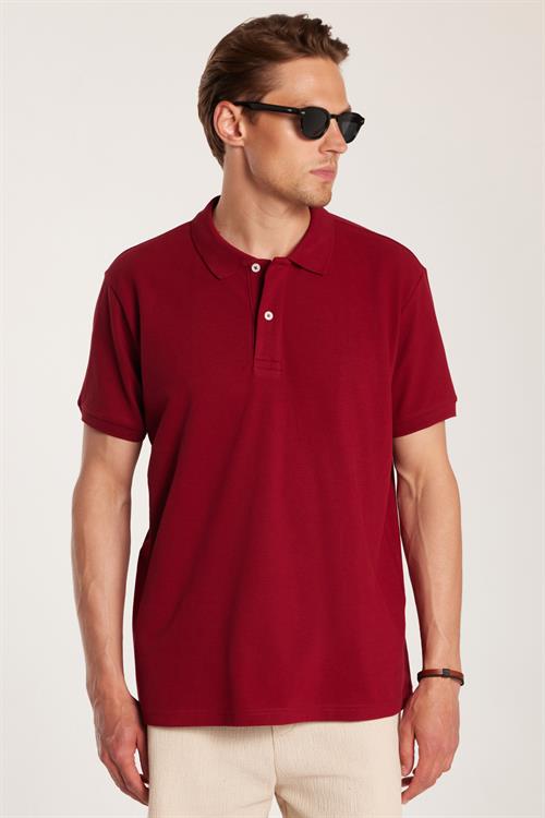 Erkek Regular Fit Klasik Kesim %100 Pamuk Düz Pike Bordo Polo Yaka Tişört