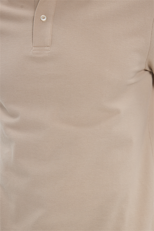 Erkek Regular Fit Rahat Kesim %100 Pamuk Düz Pike Bej Polo Yaka Tişört