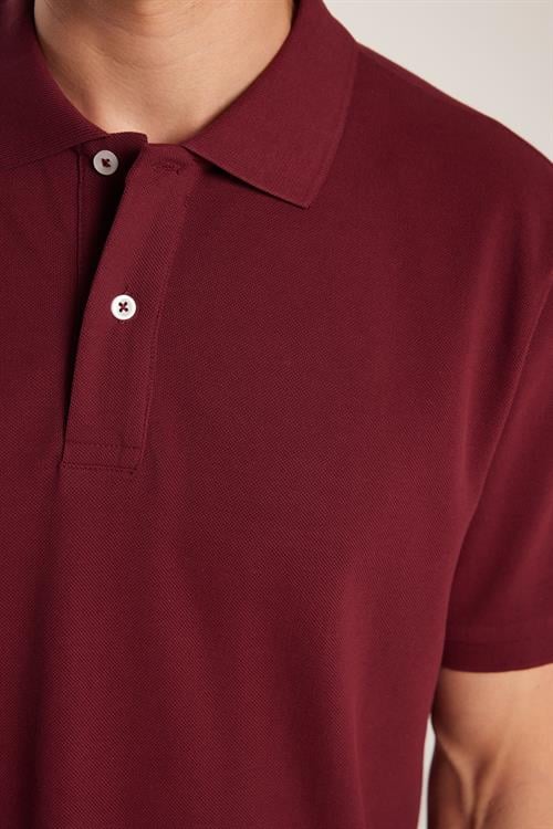 Erkek Regular Fit Klasik Kesim %100 Pamuk Düz Pike Bordo Polo Yaka Tişört