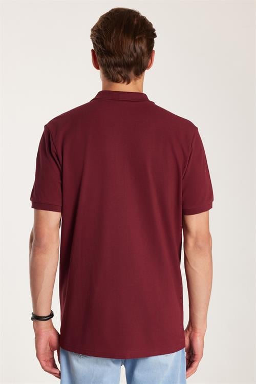 Erkek Regular Fit Klasik Kesim %100 Pamuk Düz Pike Bordo Polo Yaka Tişört