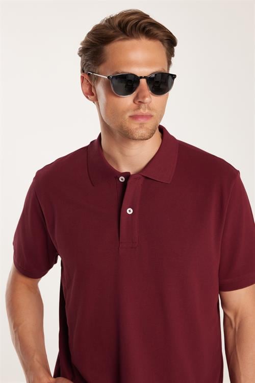 Erkek Regular Fit Klasik Kesim %100 Pamuk Düz Pike Bordo Polo Yaka Tişört