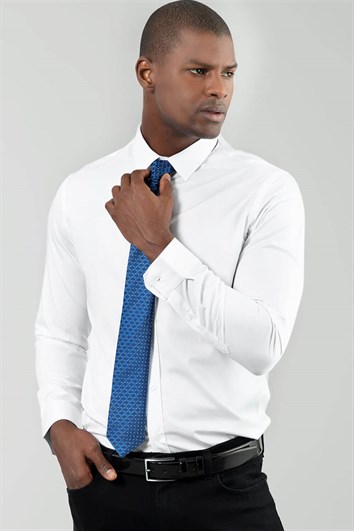 Slim Fit Uzun Kollu Düz İnce Pamuk Saten Erkek Beyaz Gömlek
