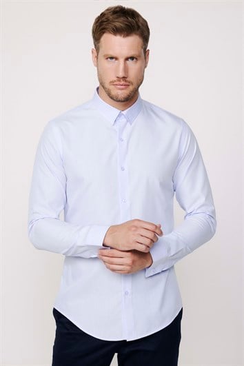 Slim Fit Uzun Kollu Pamuklu Kolay Ütü Erkek Mavi Gömlek