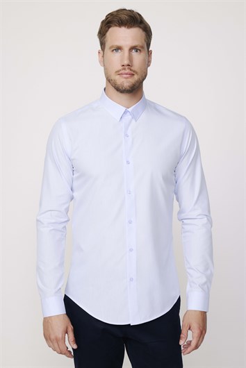 Slim Fit Uzun Kollu Pamuklu Kolay Ütü Erkek Mavi Gömlek
