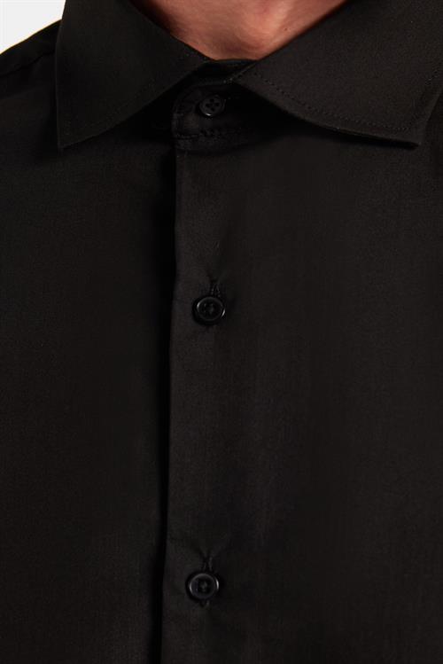 Slim Fit Uzun Kollu Pamuklu Kolay Ütü Siyah Erkek Gömlek