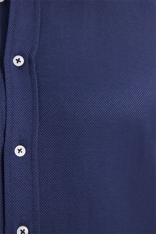 Modern Slim Fit Uzun Kollu Pamuklu Kolay Ütü Armürlü Erkek Lacivert Gömlek