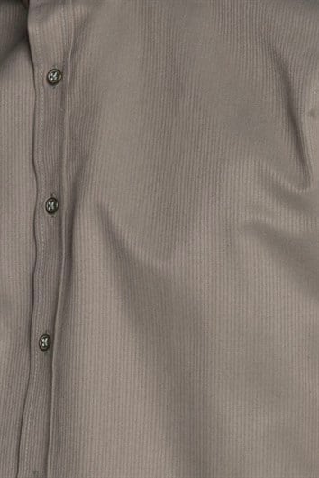 Slim Fit Uzun Kollu Armürlü Erkek Haki Gri Gömlek