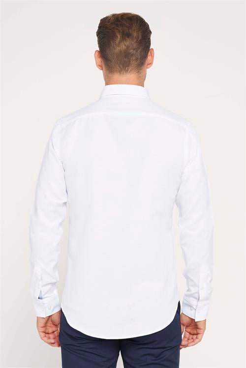 Slim Fit Uzun Kollu Düğmeli Yaka Pamuklu Kolay Ütü Düz Erkek Gömlek