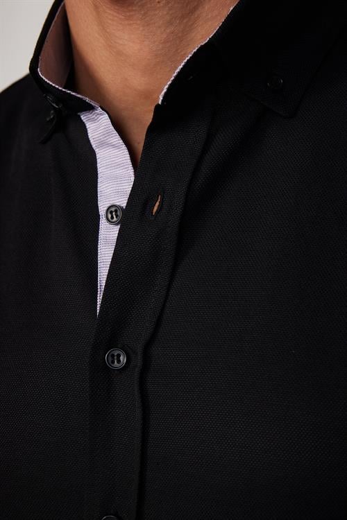 Slim Fit Uzun Kollu Düğmeli Yaka Pamuklu Kolay Ütü Düz Erkek Gömlek