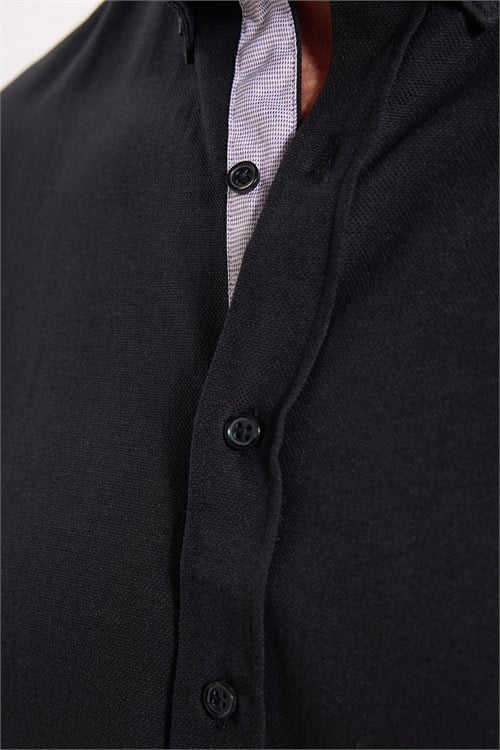 Slim Fit Uzun Kollu Düğmeli Yaka Pamuklu Kolay Ütülenebilir Düz Erkek Gömlek