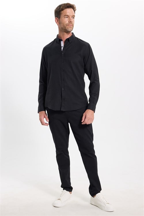Slim Fit Uzun Kollu Düğmeli Yaka Pamuklu Kolay Ütülenebilir Düz Erkek Gömlek