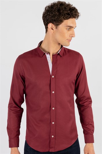 Slim Fit Uzun Kollu Düğmeli Yaka Pamuklu Kolay Ütü Düz Erkek Gömlek
