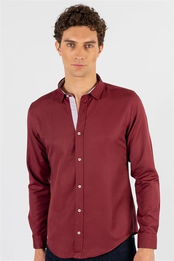 Slim Fit Uzun Kollu Düğmeli Yaka Pamuklu Kolay Ütü Düz Erkek Gömlek