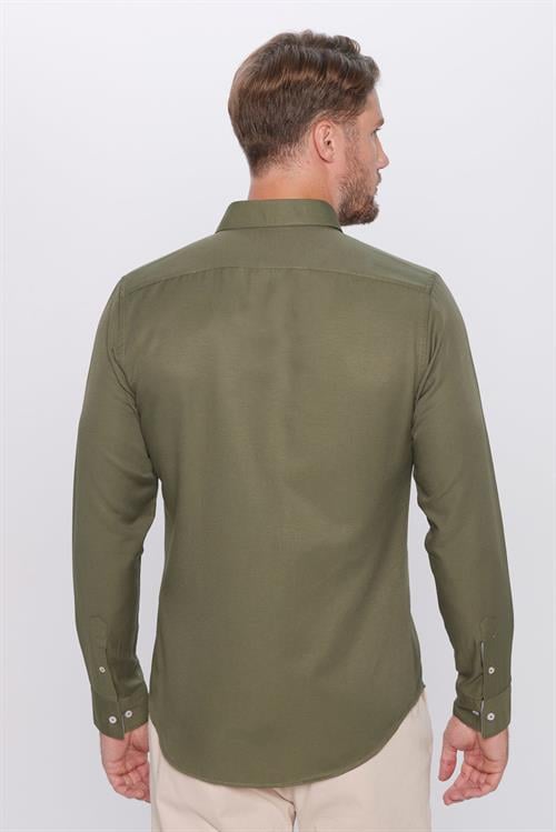 Slim Fit Uzun Kollu Düğmeli Yaka Pamuklu Kolay Ütü Düz Erkek Gömlek