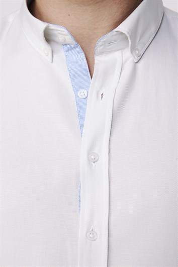 Slim Fit Uzun Kollu Düğmeli Yaka Pamuklu Kolay Ütü Düz Erkek Gömlek