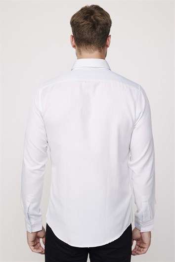 Slim Fit Uzun Kollu Düğmeli Yaka Pamuklu Kolay Ütü Düz Erkek Gömlek