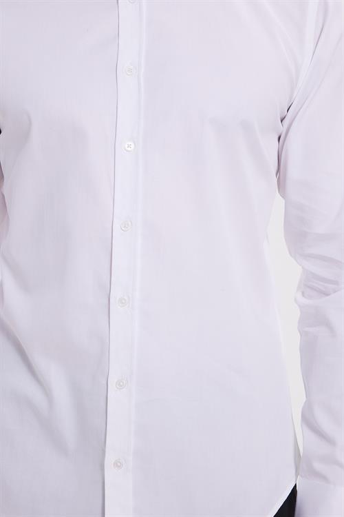 Slim Fit Uzun Kollu Pamuk Saten Erkek Beyaz Gömlek