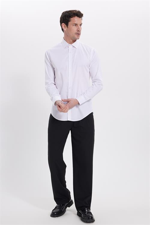 Slim Fit Uzun Kollu Pamuk Saten Erkek Beyaz Gömlek