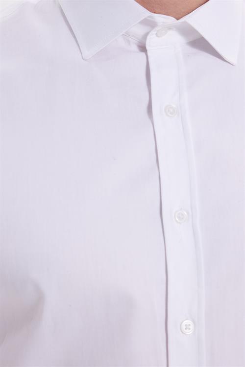 Slim Fit Uzun Kollu Pamuk Saten Erkek Beyaz Gömlek